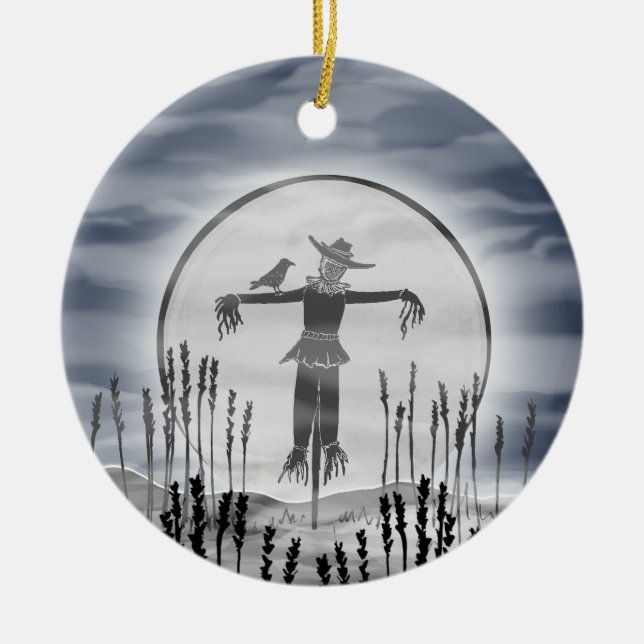 Cerâmica Ornamento Personalizado de Espantalho do Halloween (Frente)
