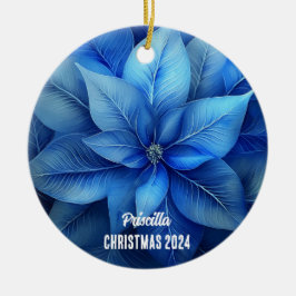 Cerâmica Ornamento Personalizado de Poinsettia Azul