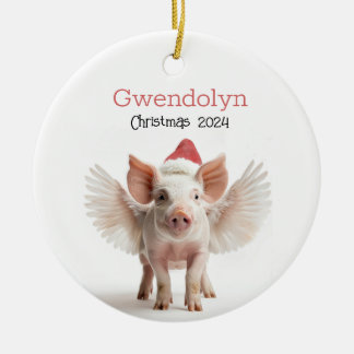 Cerâmica Ornamento Personalizado de Porco Voador de Natal B