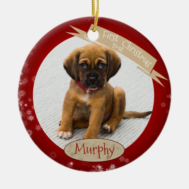 Cerâmica Ornamento Personalizado de Primeira Data de Natal (Frente)
