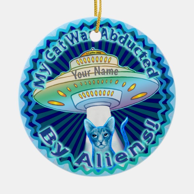 Cerâmica Ornamento personalizado de rapto de gatos de Alien (Frente)