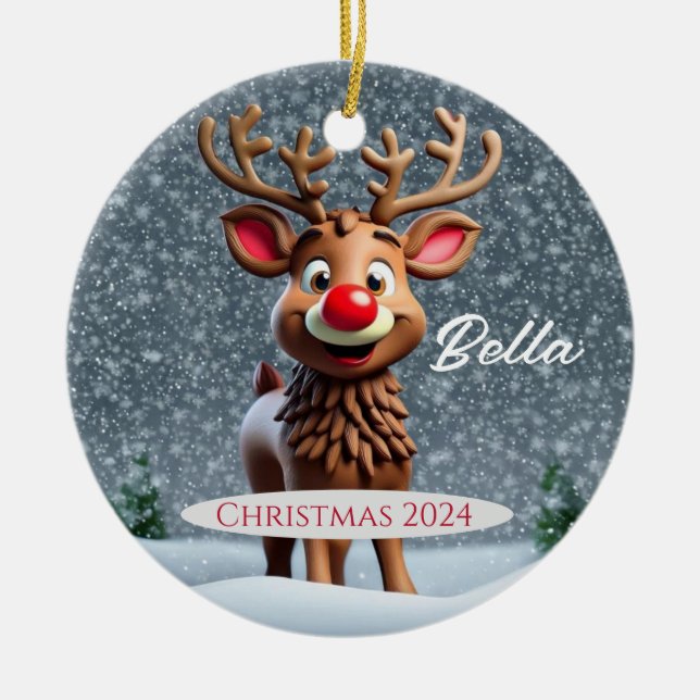Cerâmica Ornamento Personalizado de Reindeer (Frente)