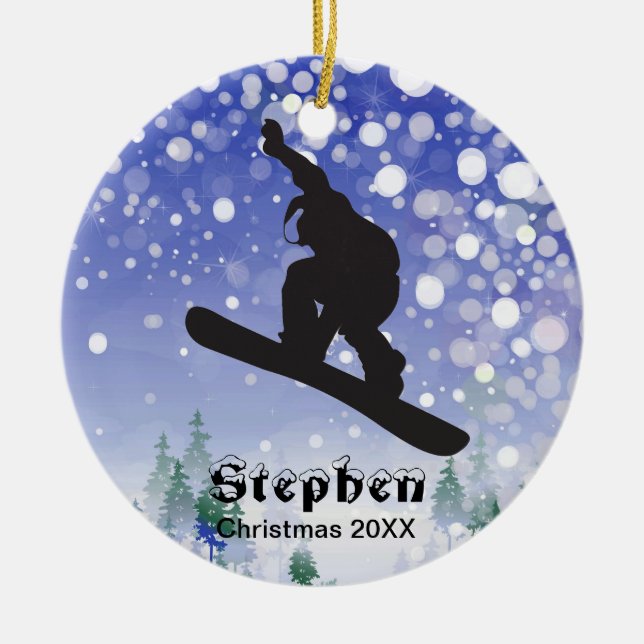 Cerâmica Ornamento Personalizado de Snowboard (Frente)
