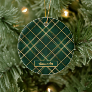 Cerâmica Ornamento Personalizado de Tartã Luxo Esmeralda