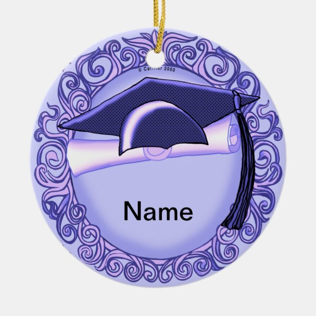 Cerâmica Ornamento personalizado do Boné de formatura Roxo (Frente)