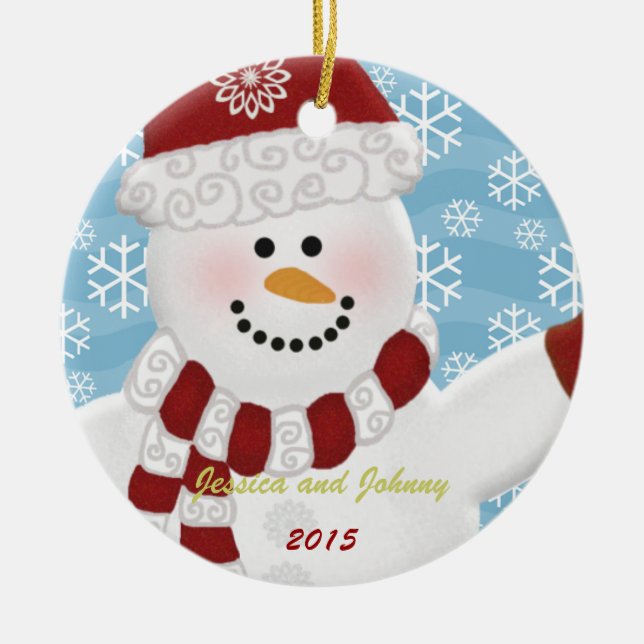 Cerâmica Ornamento personalizado do boneco de neve (Frente)