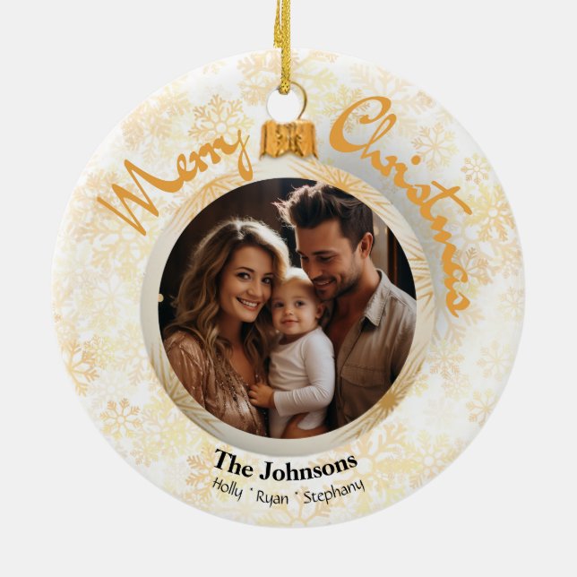 Cerâmica Ornamento Personalizado do Floco de Neve Dourado P (Traseira)