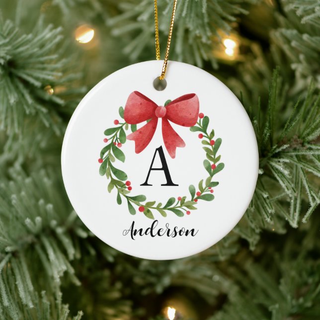 Cerâmica Ornamento personalizado do monograma de Natal (Árvore)
