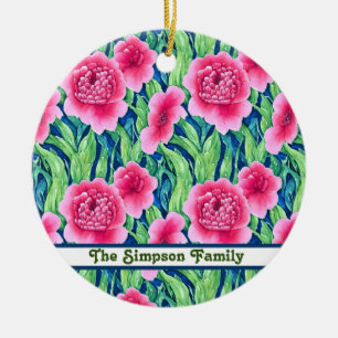 Cerâmica Ornamento Personalizável de Floral em Aquarela