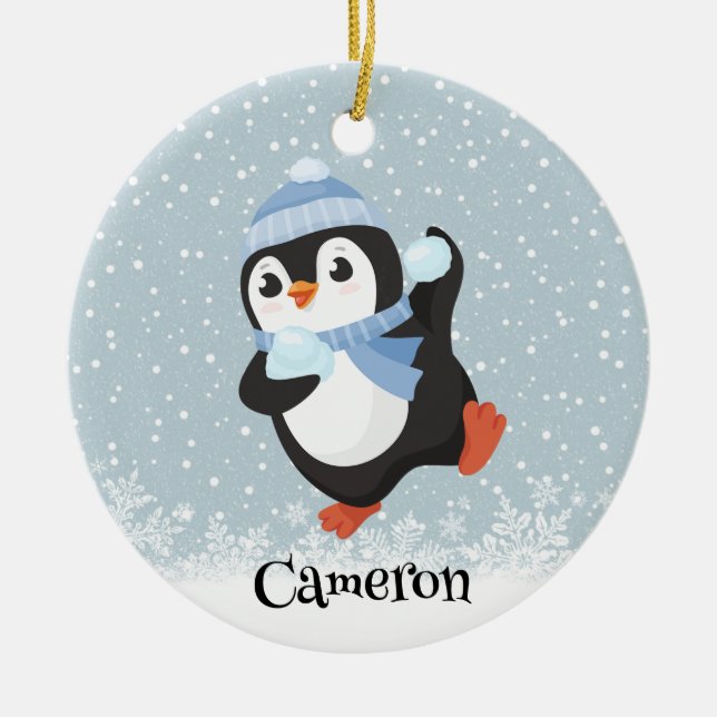 Cerâmica Ornamento Pinguim Gelado De Bola Neve (Frente)