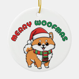 Cerâmica Ornamento Pomeraniano de Natal: Feliz Woofmas