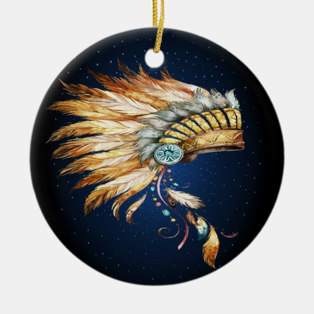 Cerâmica Ornamento Principal Americano de Headdress (Frente)
