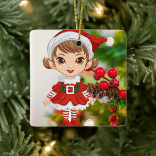 Cerâmica Ornamento Quadrado de Elf de Natal