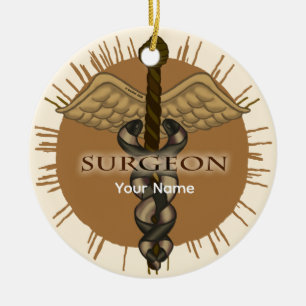 Cerâmica Ornamento Quadrado Premium Caduceu de Cirurgião