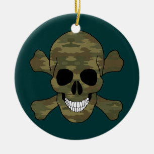 Cerâmica Ornamento Redondo de Camuflagem com Caveira e Osso
