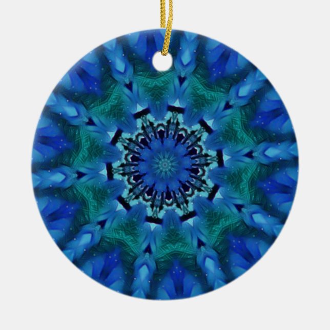 Cerâmica Ornamento Redondo de Mandala Verde Azul (Frente)