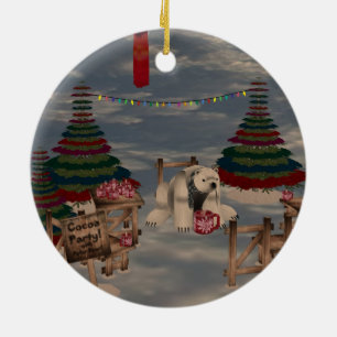 Cerâmica Ornamento Redondo de Urso Polar