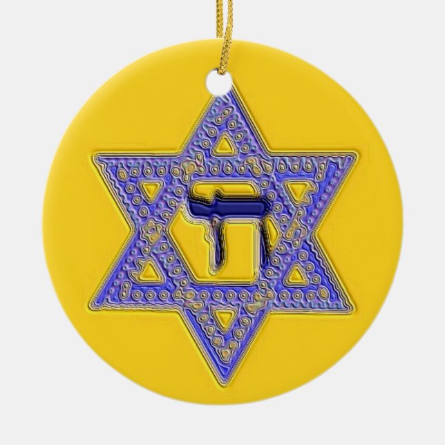 Cerâmica Ornamento religioso judaico de Chai da estrela de (Frente)