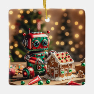 Cerâmica Ornamento Robô de Natal