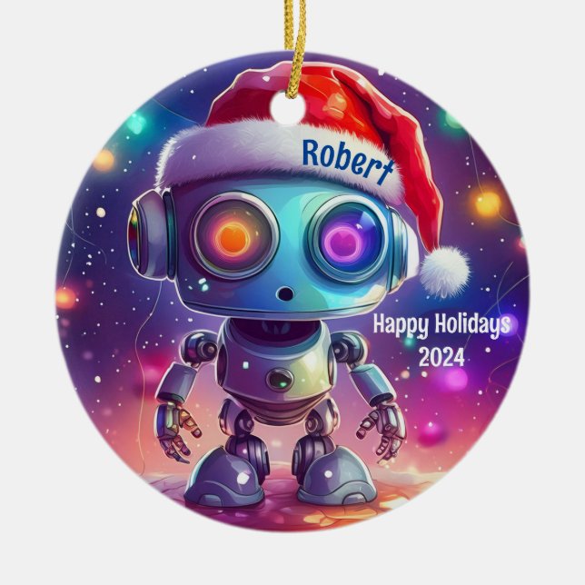 Cerâmica Ornamento Robô Personalizado de Feriados Felizes (Frente)