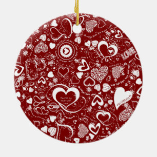 Cerâmica Ornamento Rodado de Doodles de Amor Cardíaco