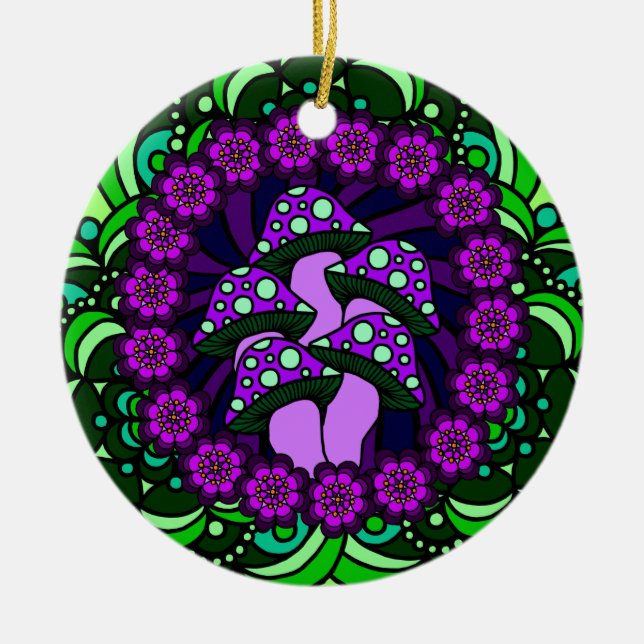 Cerâmica Ornamento roxo de cinco cogumelos (Frente)