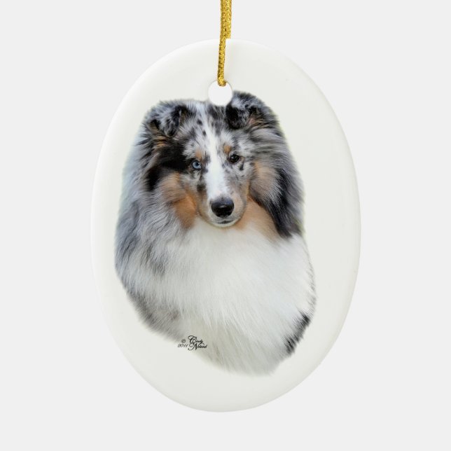 Cerâmica Ornamento Sheepdog-azul do merle de Shetland (Frente)