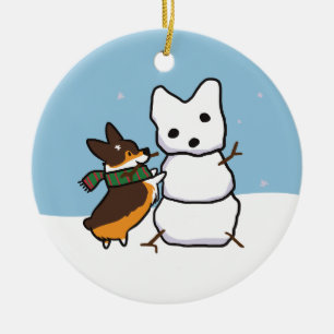 Cerâmica Ornamento Tricolor CorgiThings do boneco de neve