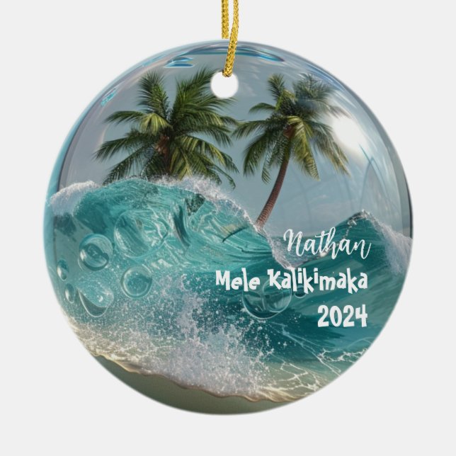 Cerâmica Ornamento Tropical de Neve Mele Kalikimaka (Frente)