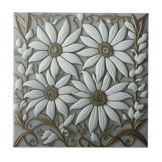 Cerâmica ouro 3D Decor de Parede Floral Nouveau Azulejo cer