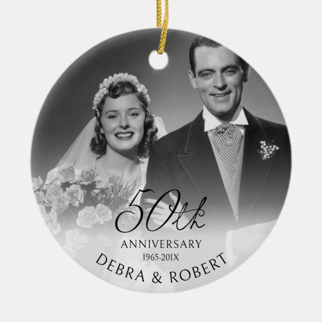 Cerâmica Ouro 50º Aniversário do Ornamento de Fotos com Cód (Frente)