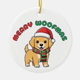 Cerâmica Ouro de Natal - Ornamento do Retriever: Feliz Woof