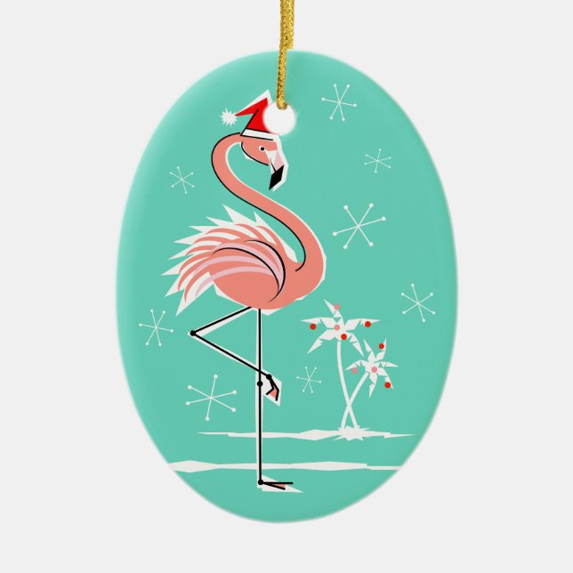 Cerâmica oval de ornamento Flamingo de Natal (Frente)