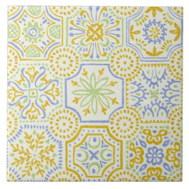 Cerâmica Padrão Boho de Azulejo Mediterrâneo em Aquarela