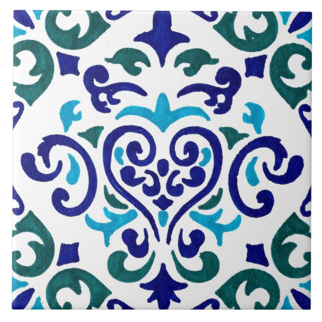 Cerâmica Padrão de azulejo azul e branco do marinho (Frente)