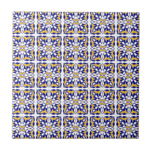 Cerâmica Padrão de Azulejo branco-azul-Dourado marroquino
