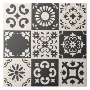 Cerâmica Padrão de Azulejo Branco e Preto do Mediterrâneo