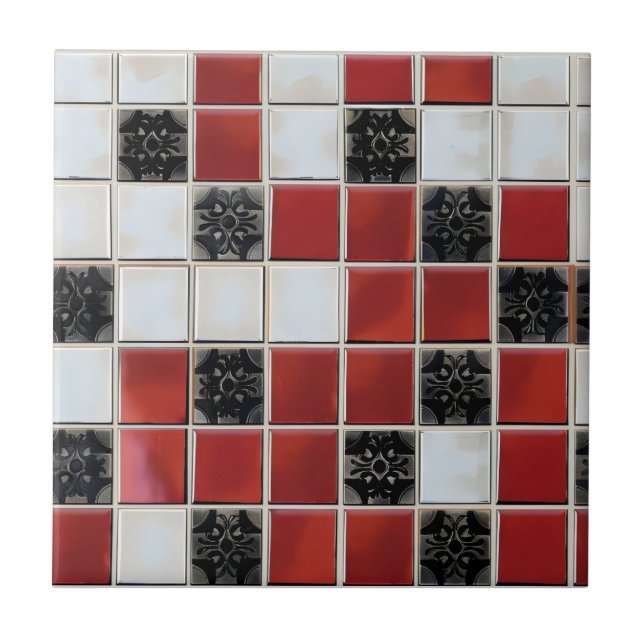 Cerâmica Padrão de Azulejo branco vermelho pequeno (Frente)