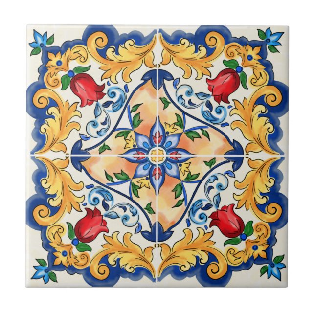 Cerâmica Padrão de Azulejo Colorida Siciliana Majolica (Frente)