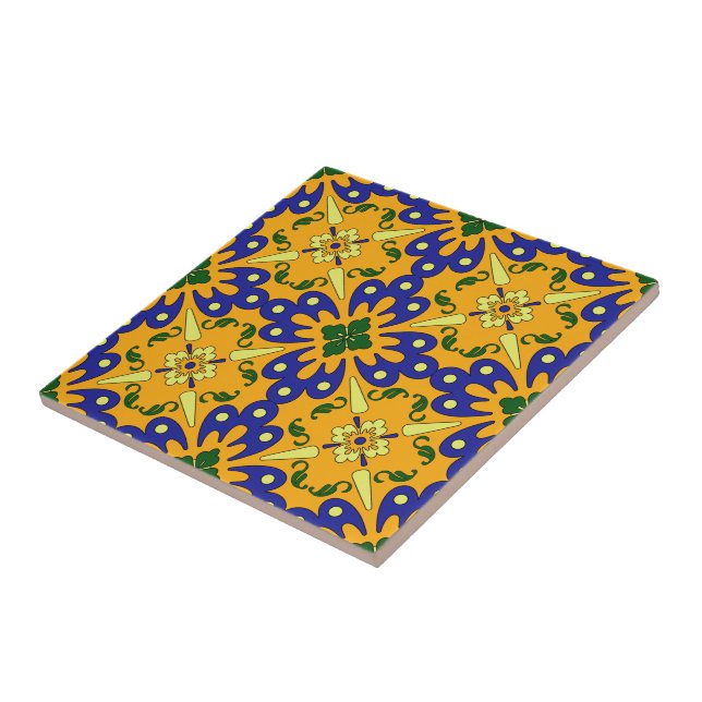 Cerâmica Padrão De Azulejo De Talavera Amarelo E Azul Laran (Lateral)