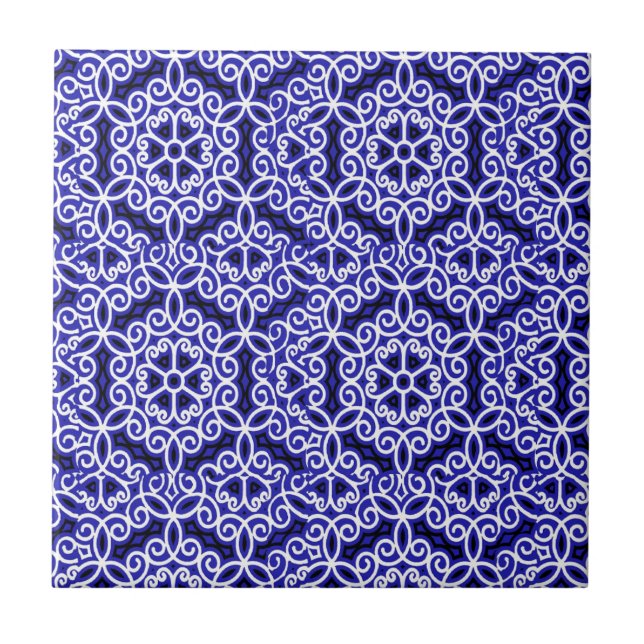 Cerâmica Padrão de Azulejo Espanhol Azul e Branco (Frente)