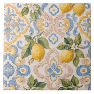 Cerâmica Padrão de Azulejo Flor de Limão Mediterrâneo