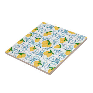 Cerâmica Padrão de Azulejo Floral Azul Limão no Estilo Fran