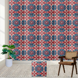 Cerâmica Padrão de Azulejo Floral escandinavo em Vermelho e
