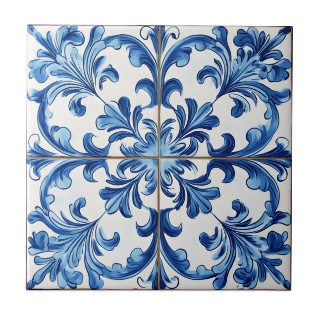 Cerâmica Padrão de Azulejo Italiano Azul Branco (Frente)
