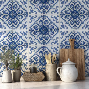Cerâmica Padrão de Azulejo Português Mediterrâneo Azul