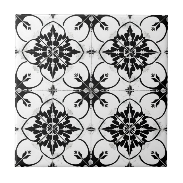 Cerâmica Padrão de Azulejo preto e branco (Frente)