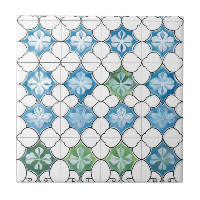 Cerâmica Padrão de Azulejo Verde Azul (Frente)