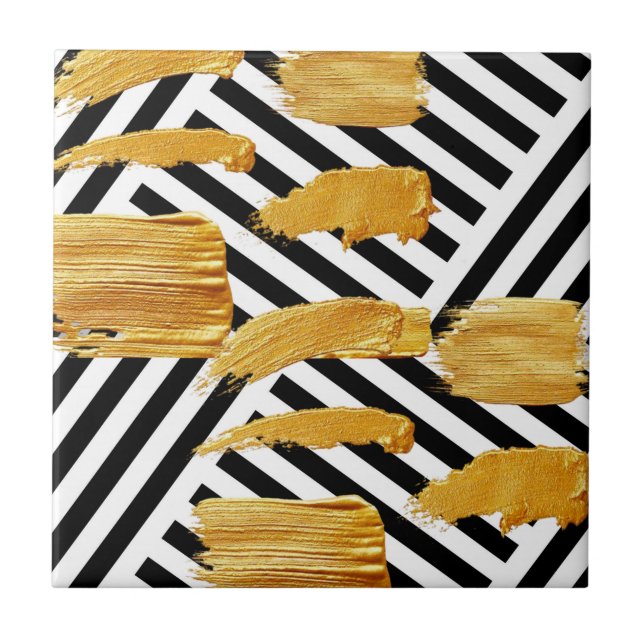 Cerâmica Padrão Dourado de Azulejo preto e branco cerâmico (Frente)