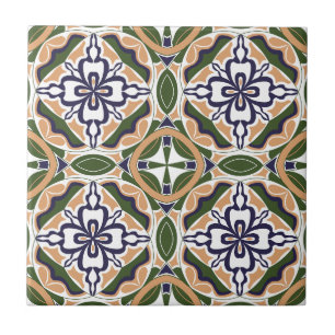 Cerâmica Padrão Geométrico de Azulejo Floral Elegante Verde